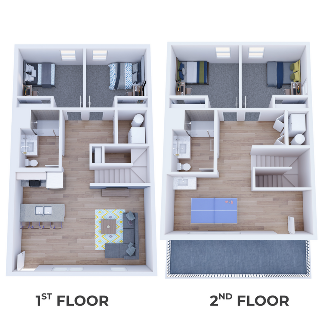 4BR/2BA – B Townhouse floor plan
