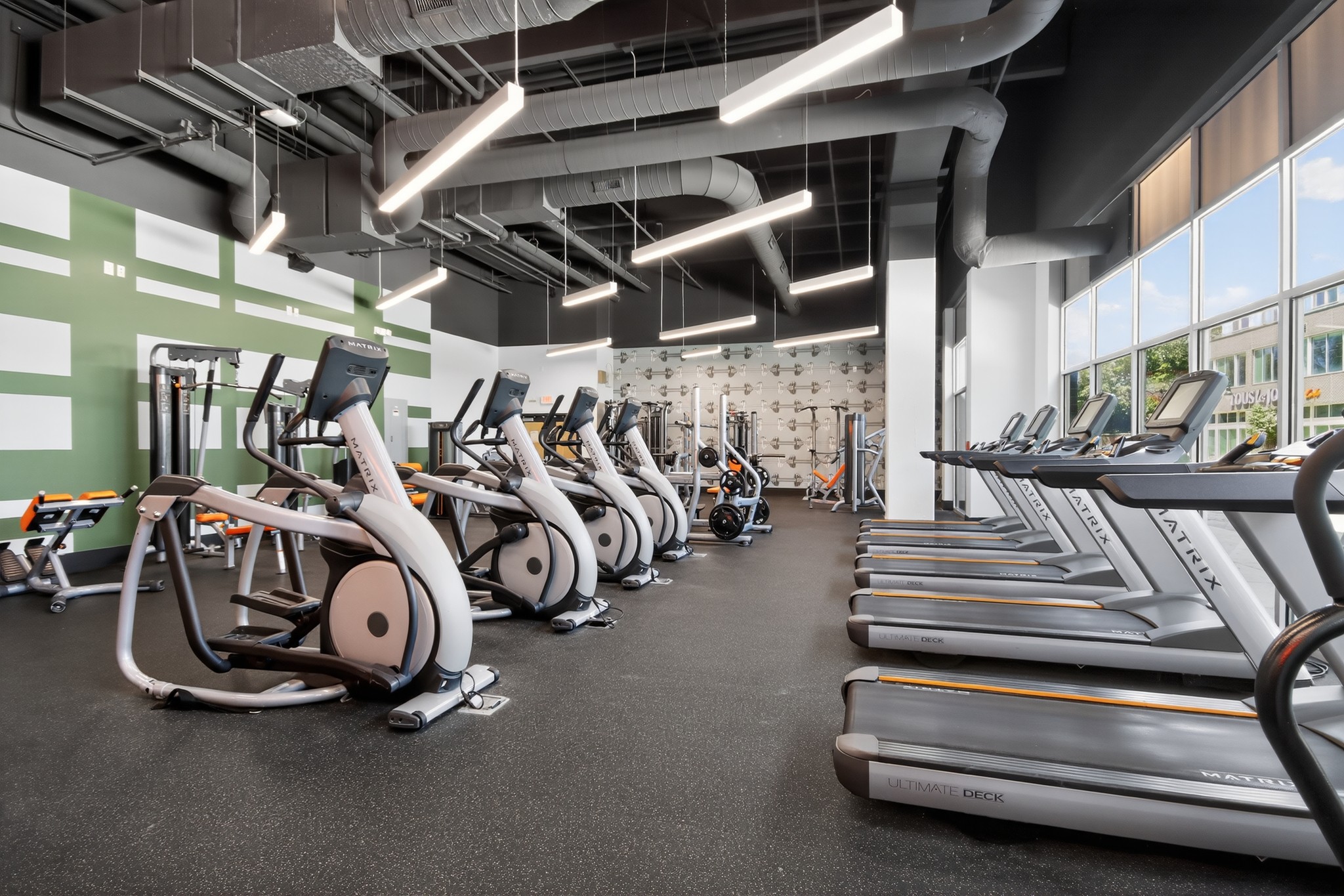 Fitness center with lots of natural light