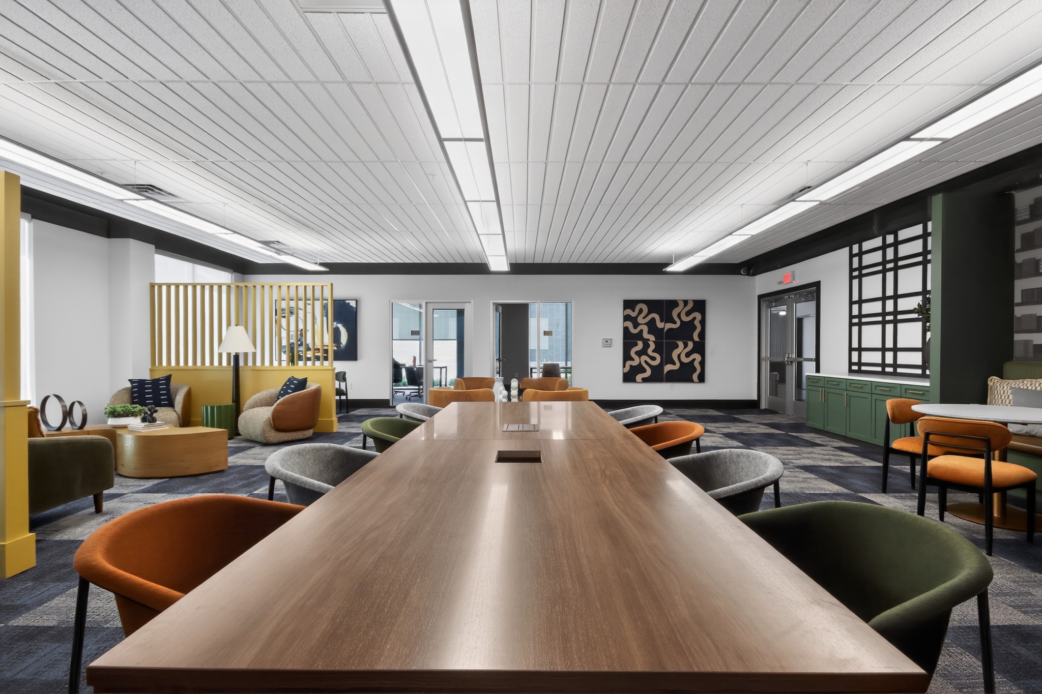 Study lounge with long table and private and group study areas